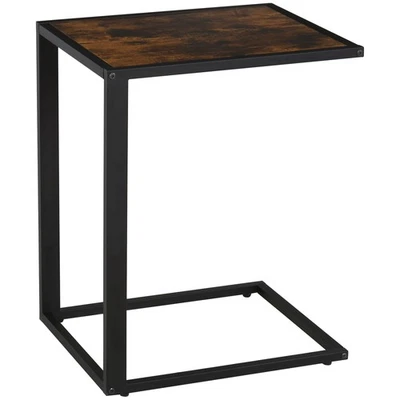 HOMCOM C-Shape Side End Table w/ Steel Frame Wide Base for Living Room Brown - Image 1 of 4