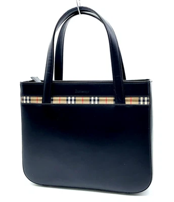 Auténtico Bolso de Mano Burberry Vintage Cuero Negro Interior Nova Check Nylon NS111559 Foto 1 de 4