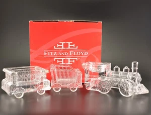 Fitz & Floyd HOLIDAY TRAIN 3-Piece Crystal Set Votive Holders Christmas in Box - Picture 1 of 18