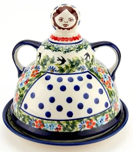 Queso de cerámica polaco artesanal dama - Zaklady Boleslawiec, 7,5" de alto - Imagen 1 de 4