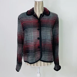Vintage 80s Academia Mod Plaid Collared Button Front Blazer Jacket Large Women's - Bild 1 von 11