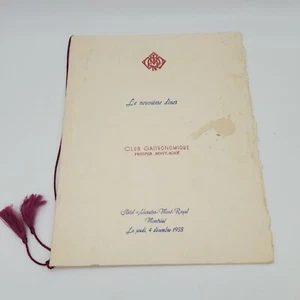 Hotel Sheraton-Mont-Royal Montreal 1958 Menu Club  Gastronomique Jean Contat - Picture 1 of 9