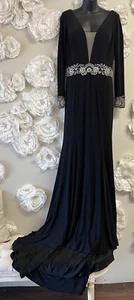 Vienna Prom Long Sleeve Black Gown Jewels Gems Size 10 Prom Wedding Party Formal - Picture 1 of 10