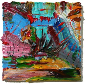 ORIGINAL OIL█PAINTING█VINTAGE█ART█SIGNED '24 OUTSIDER ABSTRACT OUTSIDER DECO POP - Picture 1 of 22