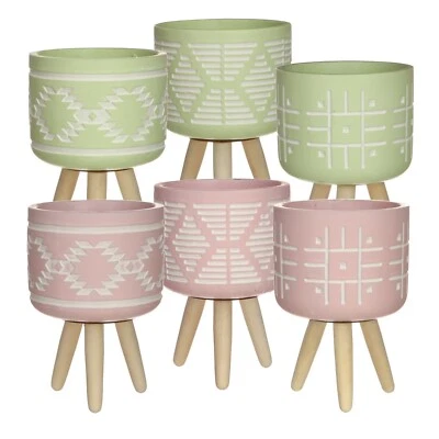 Blumentopf auf Holzbeinen Zement 3er Set Ø12cm H18cm Übertopf Topf 2 Farben Deko - Bild 1 von 4