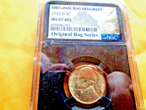 1943 D NGC MS67 6FS JEFFERSON NICKEL Original Bag Fragment - Picture 1 of 10