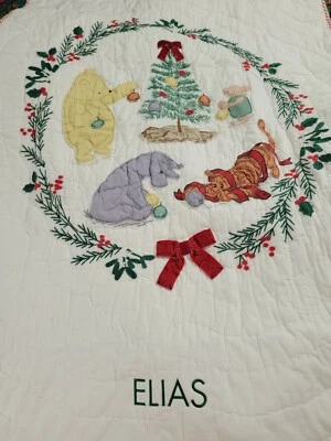 Pottery Barn Disney's Winnie the Pooh Holiday Toddler Quilt Monogram “Elias” - Image 1 of 4