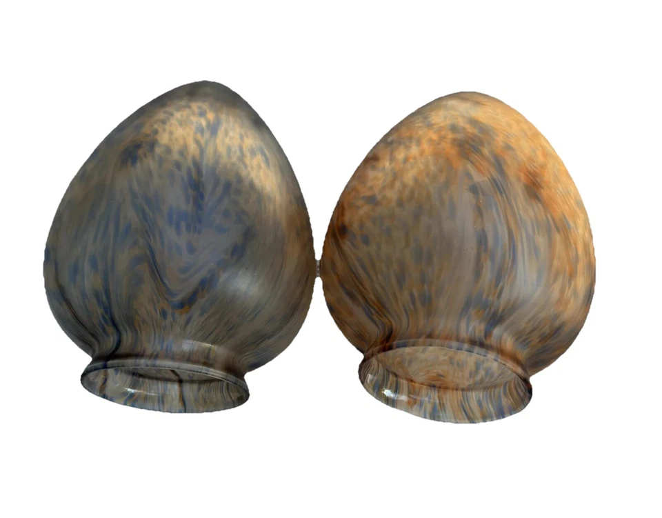 2 Globos antigos de cetim francês manchado Art Deco Pate De Verre 7,5” - Imagem 1 de 4