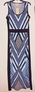 NEW Michael Kors Blue Black Block Print Stretch Dress NWT $150 sz M Long Midi - Picture 1 of 12