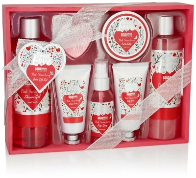 BRUBAKER Coffret Cadeau Femmes Bain et Douche 8 Pcs Fraise dans Boîte en Bois