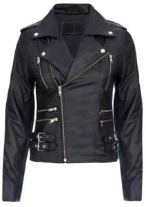 Damen Lederjacke schwarz Valentine Romance BRANDO rot gefüttert ECHT NAPA JACKET - Bild 1 von 5