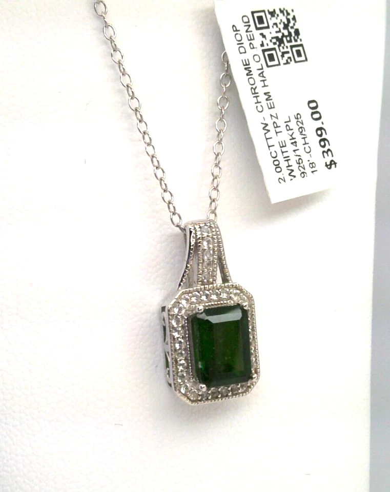 $399-2CTTW NATURAL CHROME DIOPSIDE & TOPAZ HALO PENDANT NECKLACE-SS/ 14K PL/925 - Image 1 of 4