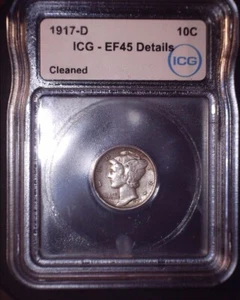 1917-D Mercury Dime, ICG, EF45, Tough Date, Mintage of 9,402,000 - Picture 1 of 4