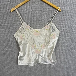 Vtg Victoria's Secret Satin Cami Top Lace Floral Embellished Braided Strap L Y2K - Picture 1 of 11