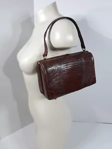 Borsa vintage Sterling USA vera lucertola marrone chiaro pelle fibbia in metallo - Foto 1 di 10