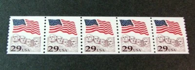 US PNC Stamp Scott# 2523 Flag/Mt. Rushmore 1991  MNH Strip of 5 P# 7 (note) L369 - Image 1 of 2