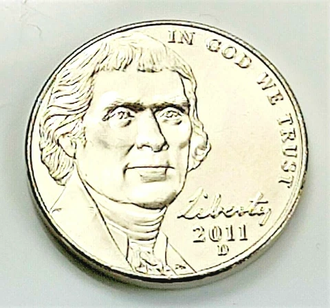 2011 D Jefferson Nickel -  BU Coin Pulled From OBW Roll Cover