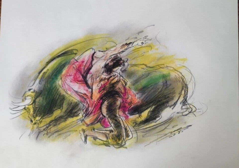 GCO10-AQUARELLE ORIGINALE-TAUROMACHIE-RENÉ DIAZ - Photo 1/1