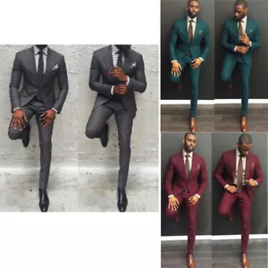 3 Color Men Slim Fit Business Groom Tuxedo Wedding Best Man Party Prom Suit - Picture 1 of 13