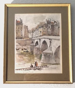 Herbelot~Le Pont Marie~Paris~Watercolor~Litho Print~Titled~Artwork~Vintage - Picture 1 of 16