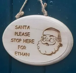 ECO Santa Please Stop Here Personalised Wooden Christmas Xmas Door Sign Plaque - Picture 1 of 4