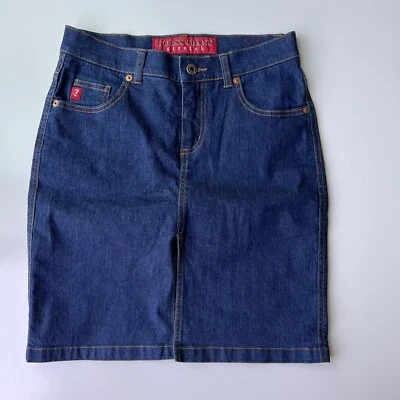 GUESS Womens Jean Skirt Size 24 Dark Denim Wash Blue Stretch Front Slit EUC - Image 1 of 4