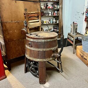 Antique Wooden Barrel Washer Washing Machine w/ Ringer