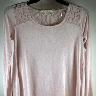 Blusa para mujer Rewind rosa tejido abierto floral encaje manga larga cuello redondo Top S Foto 1 de 4