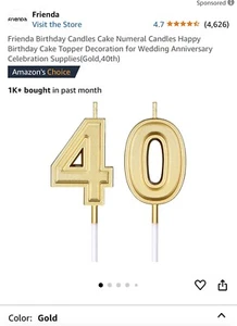40th Birthday Candles Gold Number 40 Happy 40, - Picture 1 of 8
