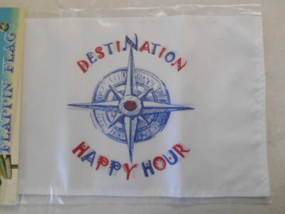 FLAPPIN' FLAGS Destination Happy Hour 12" x 18" Two Sided Flag Blue Red 200Denier Home Party