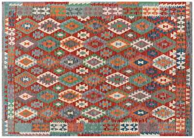 Afghan Maimana Kelim Teppich 200x300 Handgewebt Bunt Geometrisch Handarbeit 78 - Bild 1 von 4