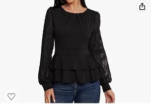 Schößchen Top Damen S schwarz Damen kleines Shirt Schößchen Top Bluse Rüschensaum D1 - Bild 1 von 9