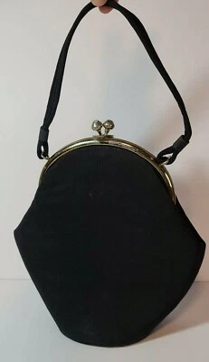 Vintage Black Cloth Purse Clutch Handbag Bag Gold Tone Metal Frame Madison Snap - Image 1 of 4