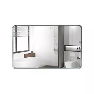 40x30" Brushed Silver Rounded Corner Rectangle Bathroom Mirror Wall Mounted - Picture 1 of 12