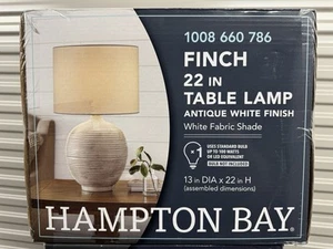 Hampton Bay 1-Light Ribbed Table Lamp w/ White Linen Shade Distressed White 22" - Picture 1 of 3