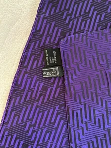 Versace Pocket Square Handkerchief Silk Purple Black Geometric Vintage - Picture 1 of 4