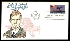 Mayfairstamps US FDC 1977 Airplane Charles Lindbergh Solo Flight First Day Cover - Picture 1 of 2