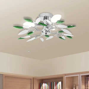 Lampada Soffitto Foglie Bianco e Verde Cristallo Acrilico 3xE14 099home - Foto 1 di 1