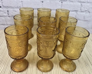 9 Lot Set Vintage Brockway Glas American Concord Bernstein Fußkelche gelb - Bild 1 von 11