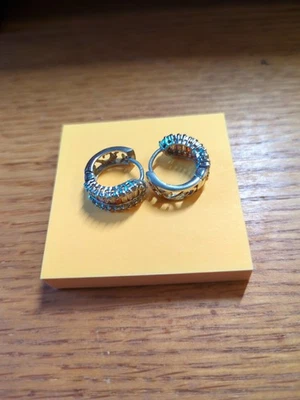 复古 Estate 0.925 银长方形切割多宝石环状耳环  — 第 1/4 张图片