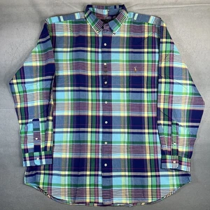 Polo Ralph Lauren Oxford Shirt Mens 2XLT Plaid Blue Button Down Flesh Pony - Picture 1 of 8