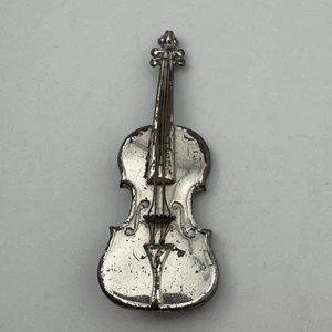 LANG 925 Sterling Silver Antique Art Deco Violin Repousse Oxidized Pin Brooch - Picture 1 of 8