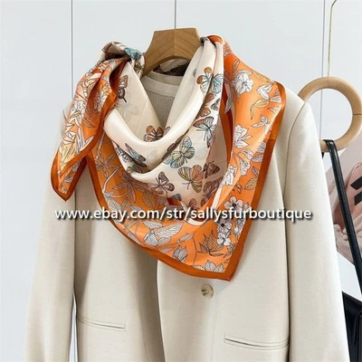 Sallys Boutique 100% Satén Seda Envolvente Bufanda Estampado Mariposa Pañuelo Mantón 35" Foto 1 de 4