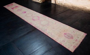 2x15 Runner Turkish Rug Hand Made Extra Long Hallway Rug Kitchen Decor Rug PINK - Picture 1 of 12