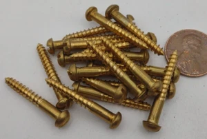 Pack of (20) #6 x 1" NOS Round Head Slotted Brass Wood Screws BOX0207p - Picture 1 of 2