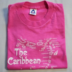 80s VINTAGE  The Caribbean (Pink) Single Stitch, Small Graphic T-Shirt - Picture 1 of 8