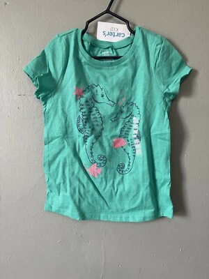 Carter's Kids Girls Cute Glitter Seahorse Fish Short Sleeve Shirt Turquoise Sz 6 - Image 1 of 4