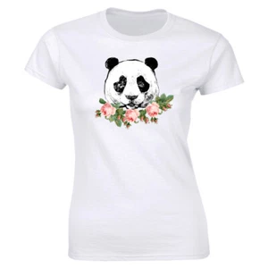 Panda Bear with Flowers Print T-shirt for Women - Picture 1 of 2