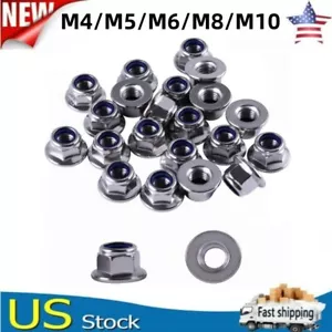10/30PCS M4 M5 M6 M8 M10 Metric Hex Flange Stop Lock Nut Nylon Insert Nut - Picture 1 of 15