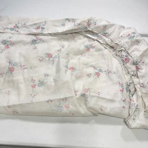 vintage jcpenney twin fitted sheet pink blue floral ruffle y2k 90s 80s - Picture 1 of 6